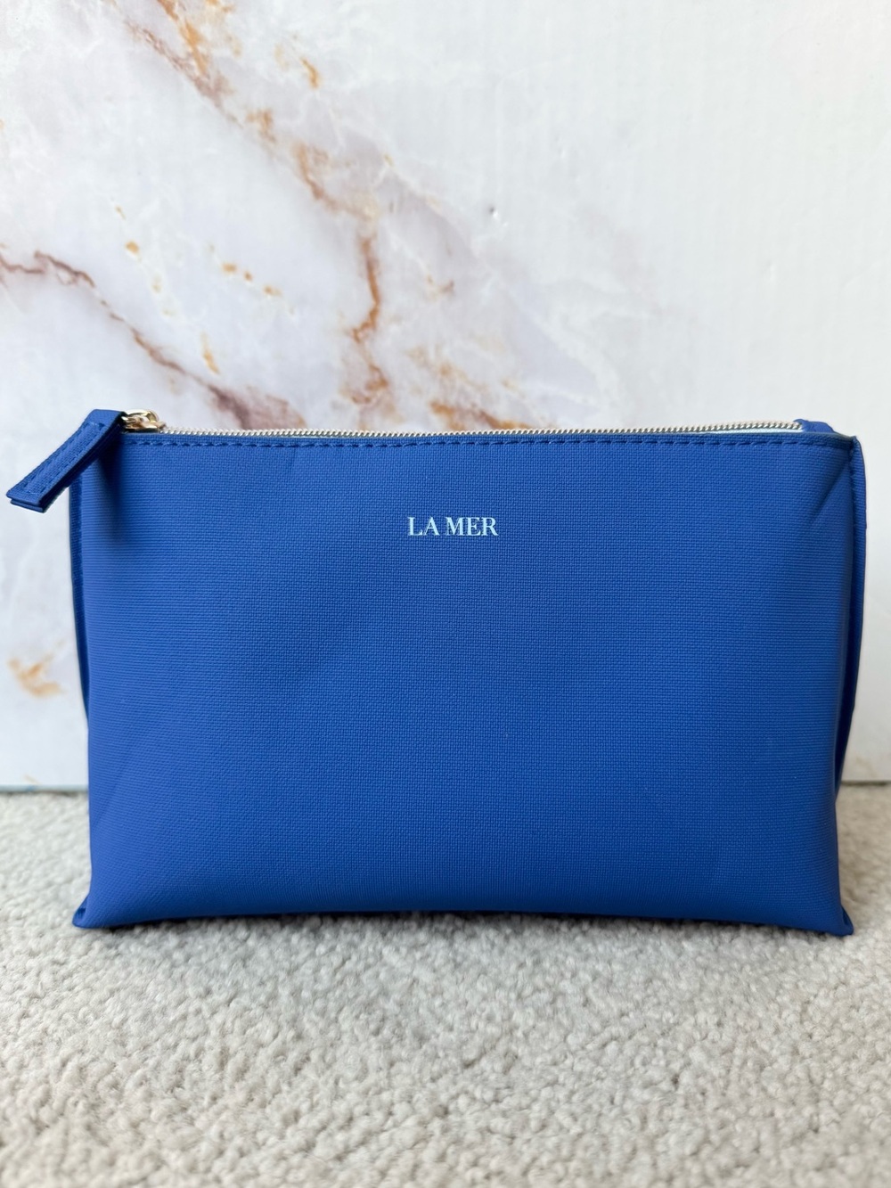 La Mer Blue Cosmetic Bag Travel Case Makeup Pouch Zip Luxury Clutch Purse NEW